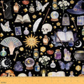 Castle Fairy Sun Moon Fabric by The Yard Boho Butterfly Diamonds Fabric Soft Polyester No Stretch Magic Wizard Craft Patchwork Decor for Quilting Sewing 5 Yard,180" Lx59 W Black Purple Golden