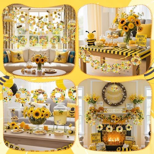 Hollowfly 48 Sets Bee Craft Kits DIY Summer Wreath with Honey Stickers