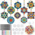 Dunzoom 30 Set Mandala Suncatchers Kits Mandala Flower DIY Suncatchers Craft Kits Make Your Own Paint Ornaments for Art Craft Summer Sun Catchers Party Supplies