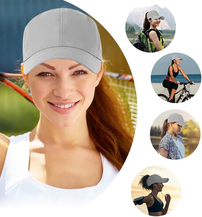 Womens Ponytail Hat Baseball Cap, Adjustable Criss Cross Baseball Cap High Bun Unisex Quick Drying Trucker Hats