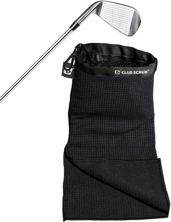 Club Scrub Towel Pro, Golf Club and Ball Cleaning Pouch with Attached Towel, Waterproof Exterior, Clean Face Technology Liner, Machine Washable, Cleans Club Grooves, Waffle-Weave Microfiber
