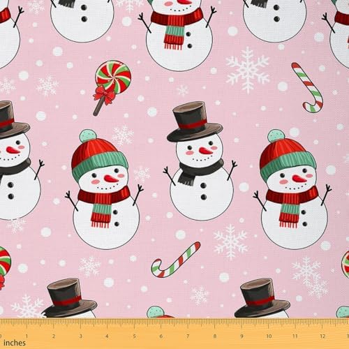 JEJELOIU Kawaii Xmas Snowman Fabric by The Yard Merry Christmas Upholstery Fabric for Sewing Crafting Snowflake Waterproof Indoor Outdoor Decor for Home DIY Projects 10 Yards