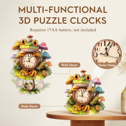 3D Puzzles for Adults Wooden Frog Puzzle Clock Adult Crafts