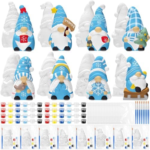 PullCrease 8 Pcs Winter Gnome Ceramics to Paint Crafts Kit