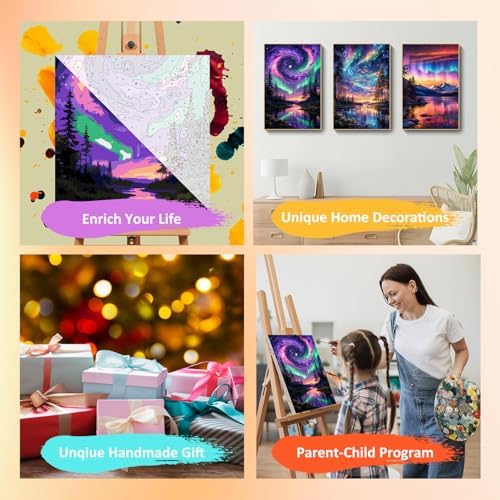 Mandun Aurora Paint by Numbers Kit for Adults, 3 Pack, 7.8x11.8 inch