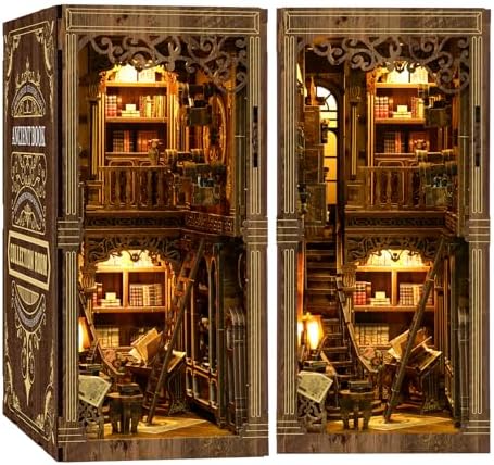 Magic Retro Library Bookend - 3D Wooden Bookshelf Decor with LED Lights for Vintage Study Room
