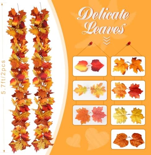 Joyhalo Fall Garland Autumn Leaf Garland Outdoor Fall Porch Decor, 2 Pack