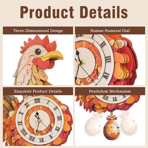 3D Puzzles for Adults Wooden Rooster Puzzle Clock Adult Crafts