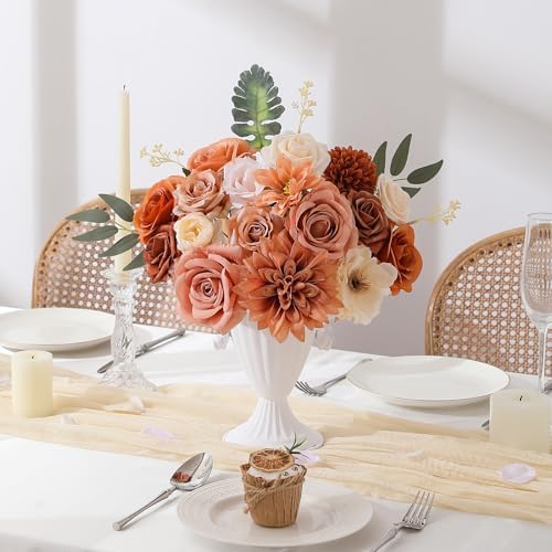 Floweroyal Artificial Flowers Fake Rose Flowers Dahlia with Stems for DIY Wedding Bridal Bouquets, Baby Shower, Floral Arrangement, Table Centerpieces, Home Decorations