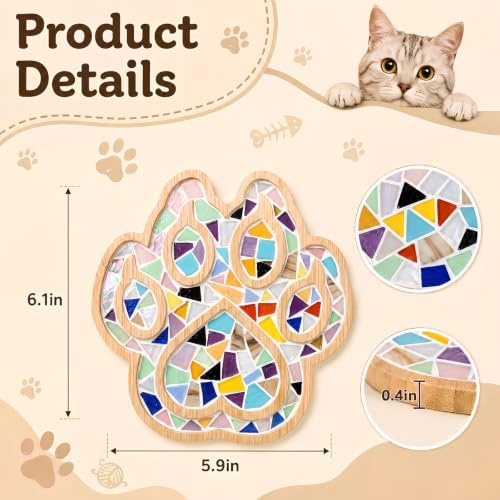 luperasol 6PCS DIY Cat Paw Mosaic Tiles, Mixed Color Mosaic Coaster Kit