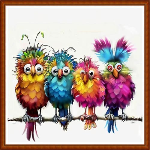 Joyhoor Stamped Cross Stitch Kits for Beginners Needlepoint Kits for Adults Embroidery Kits 11CT Counted Cross Stitch Kits Printed Embroidery Pattern-Colorful Little Bird 18x18 inchs