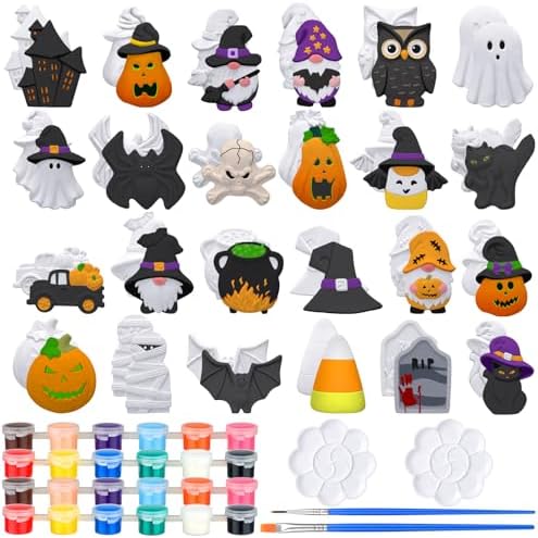 WinnerWhy 24 Sets Halloween Ceramic Painting Kit Halloween Crafts for Adult