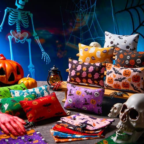 Meanplan 24 Pcs Halloween Makeup Bags Bulk, Spooky Cosmetic Zipper Pouch