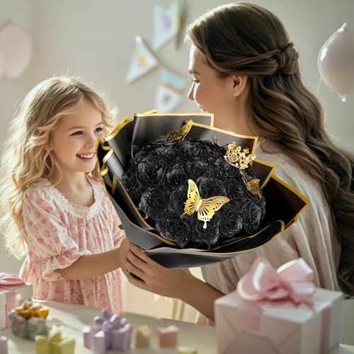 CCYXSHOW DIY Glitter Roses Bouquet Black 36 Fake Rose Glitter Bouquet Artificial Eternal Floral Bouquets for Halloween Elegance Wedding Bouquets Anniversary Birthday Graduation Gifts
