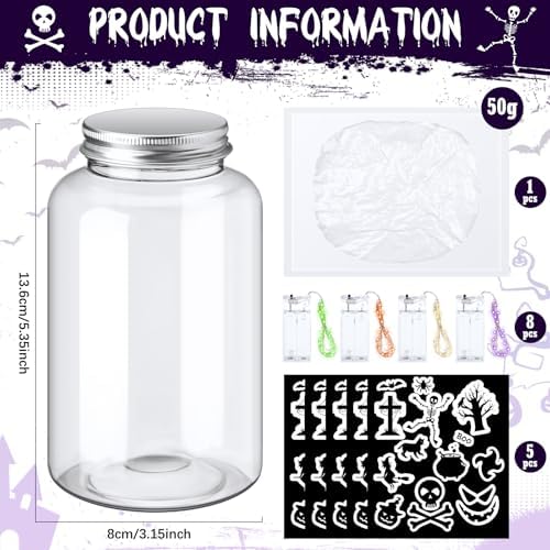 FoldTier 8 Pack DIY Halloween Mason Jar Craft Kit Set, Plastic Lantern Jar