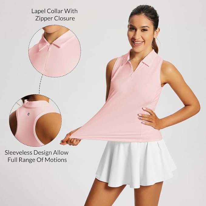 BALEAF Women's Golf Shirts Tank Tops Sleeveless Tennis Polo Racerback with Zipper Collar Athletic Tanks Quick Dry