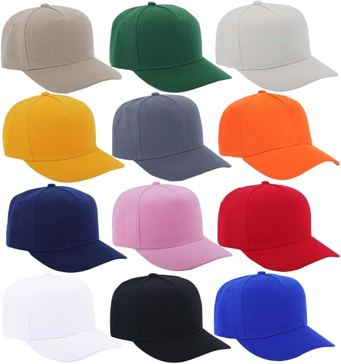 ZH 12 PC 5 Panel Baseball caps, Bulk Baseball caps, Customizable DIY Design, Wholesale Caps, One-Size-Fits-All