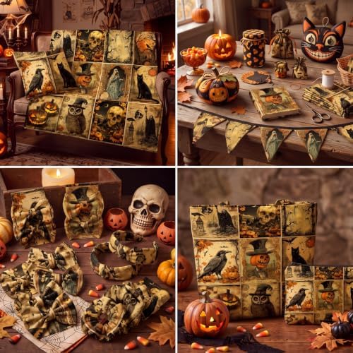 Hahafelt 10 Pcs 18"x22" Vintage Halloween Fat Quarters Gothic Fabric Bundle