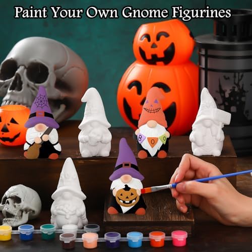 CroBlissful 6 Sets Halloween Gnome Ceramics to Paint Crafts Kit