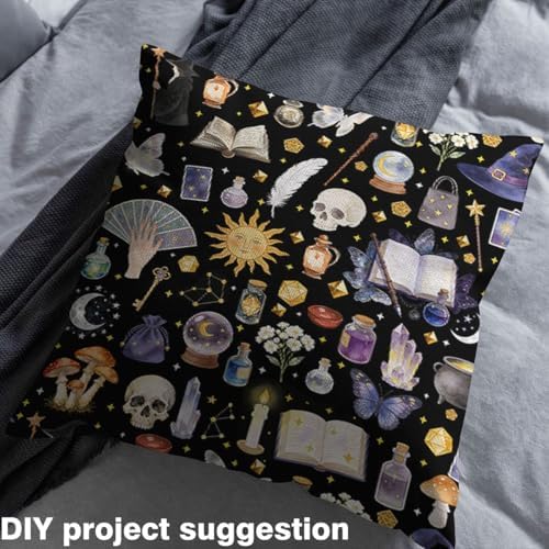 Castle Fairy Sun Moon Fabric by The Yard Boho Butterfly Diamonds Fabric Soft Polyester No Stretch Magic Wizard Craft Patchwork Decor for Quilting Sewing 5 Yard,180" Lx59 W Black Purple Golden