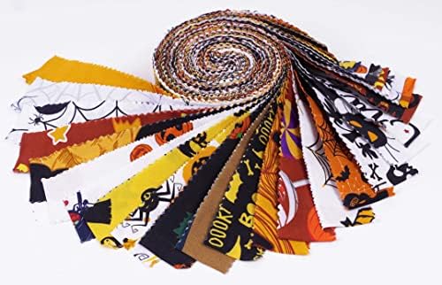 Soimoi 40Pcs Halloween Print Precut Fabrics Strips Roll Up 1.5x42inches Cotton Jelly Rolls for Quilting - Multicolor