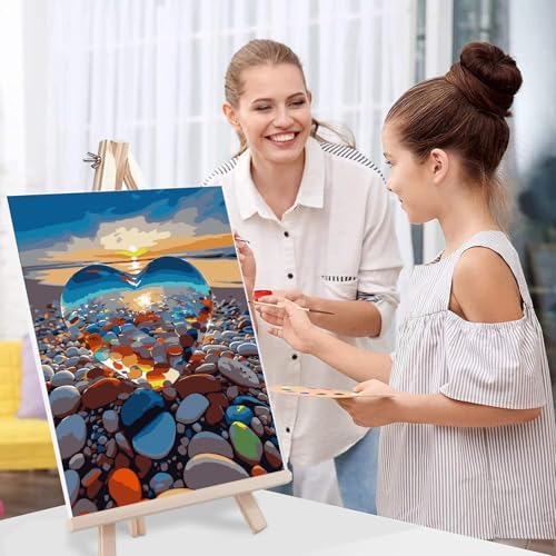 MIRCVSH Love Stone Paint by Numbers for Adults with Framed Canvas-with Wooden Easel,Paint by Number on Canvas,DIY Acrylic Oil Painting Kits with Brushes Nice Gift Box for Home Wall Decor(12x16 Inch)