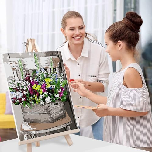 MIRCVSH Flowers Paint by Numbers for Adults with Framed Canvas-with Wooden Easel,Paint by Number on Canvas,DIY Acrylic Oil Painting Kits with Brushes Nice Gift Box for Home Wall Decor(12x16 Inch)