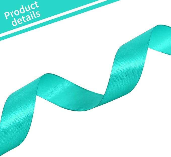 TONIFUL 1 Inch x 100yds Aqua Teal Blue Satin Ribbon, Thin Solid Color Satin - Image 3