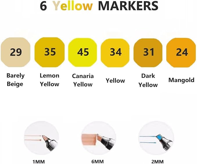 6 Colors Yellow Alcohol Markers Set, Dual Tips Art Markers Drawing Sketched - Image 4