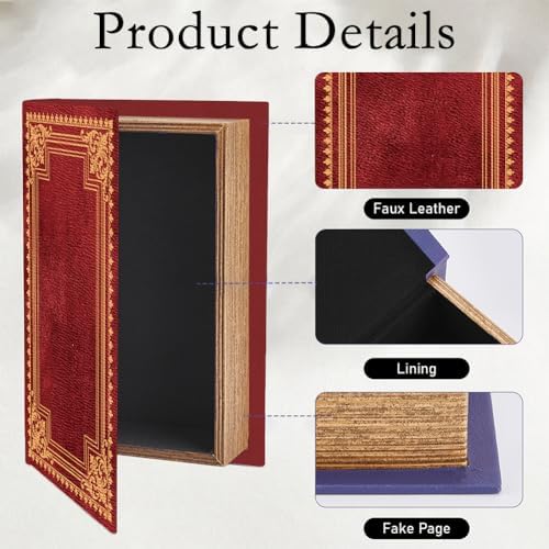 Vintage Book Shaped Storage Box 9.1 x 5.9 x 2 Inch Faux Book Trinket Box Red Retro Pattern Decorative Storage Organizers for Jewelry Trinkets Wedding Keepsake Photos Home Bookshelf Decor