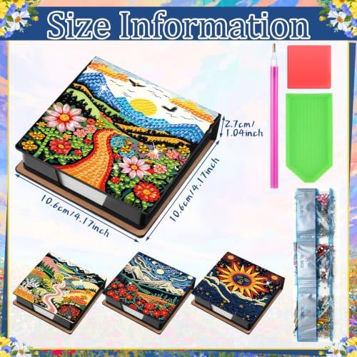 Saillong 4 Pcs Diamond Painting Note Box Kit Sticky Note Holders