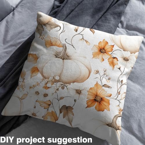 Autumn Pumpkin Fabric by The Yard Watercolor Retro Flowers Plants Fabrics for Sewing Supplies Botanical Pumpkin Rustic Style Fabric DIY Soft Polyester No Stretch 10 Yards,360" L x 59" W