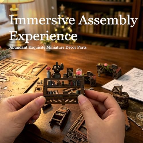 Miniature House Kit Vintage 3D Wooden Puzzles Bookshelf Decor