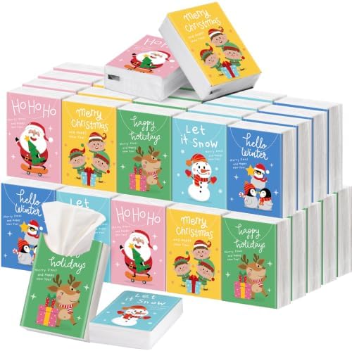 Outus 50 Pack Cute Character Christmas Travle Size Pocket Tissues Bulk