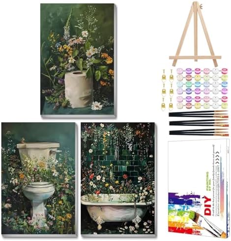 Mandun Bathroom Paint by Numbers Kit for Adults, 3 Pack, 7.8x11.8 inch