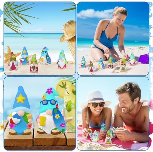 CroBlissful 6 Sets Ceramic Gnome Painting Kit Summer Unpainted Figurines