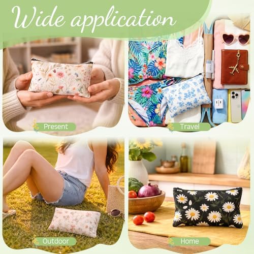 Eccliy Daisy Flower Makeup Bag Floral Cosmetic Bag for Women Canvas Gifts Accessories Toiletry Pouch with Zipper Gift Bags Organizer for Team Party Friend