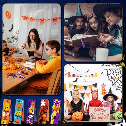 200 Pcs Halloween Wood Bookmarks to Color Bulk, Color Your Own with Tassels