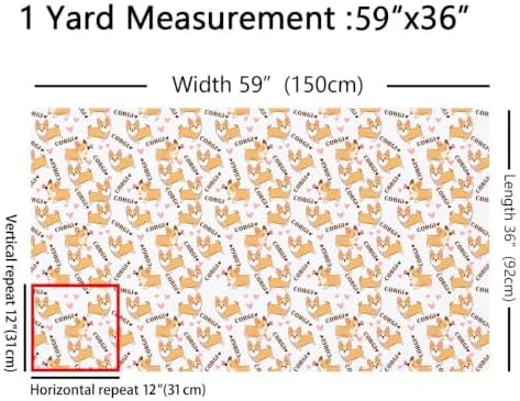 Erosebridal Kid Corgi Dog Upholstery Fabric, 1 Yard