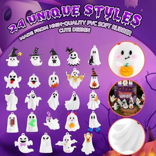Ghost Figures 24 Pcs, Halloween Ghost Doll, 1.6" Mini Figures