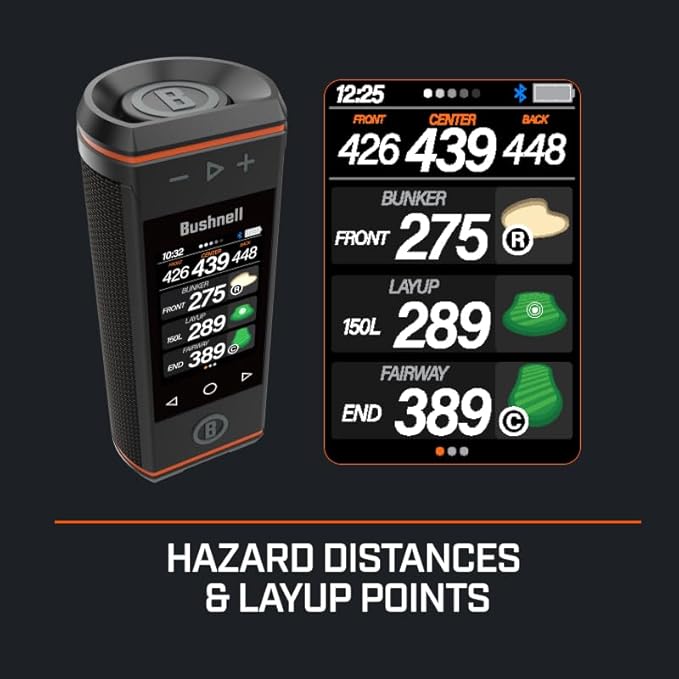 Bushnell Golf Wingman HD GPS Speaker with 3.5" Color Touchscreen, 360° Premium Audio, Visual & Audible Distances, Hazard & GreenView, Magnetic Cart Mount