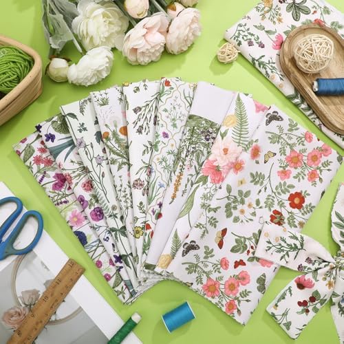 Hahafelt 10 Pcs Botanical Wildflower Quilting Fabric Bundles 20 x 20 Inch