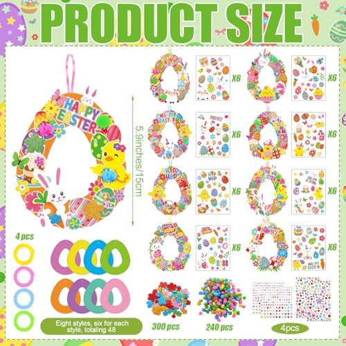 Hollowfly 48 Sets Easter Wreath Craft Kits DIY Paper Ornaments Stickers