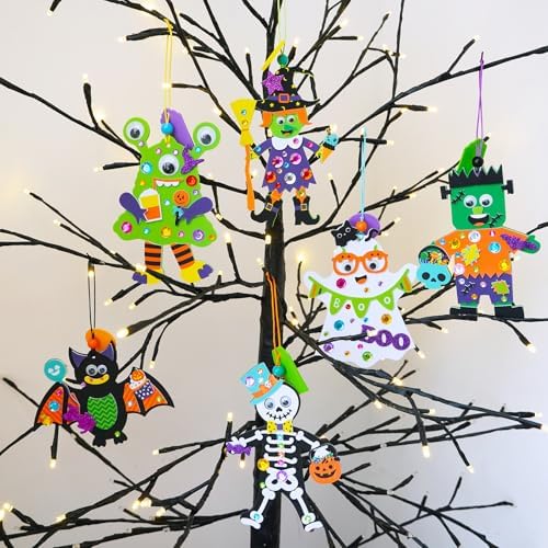 Winlyn 24 Sets Halloween Craft Kits Individual Fall Crafts DIY Bat Ghost Monster Witch Skeleton Frankenstein Ornaments Foam Halloween Arts and Crafts for Kids Holiday Classroom Activities Party Favors