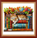Joyhoor Stamped Cross Stitch Kits for Beginners Needlepoint Kits for Adults Embroidery Kits 11CT Counted Cross Stitch Kits Printed Embroidery Pattern- Bookshelf cat 18x18 inch