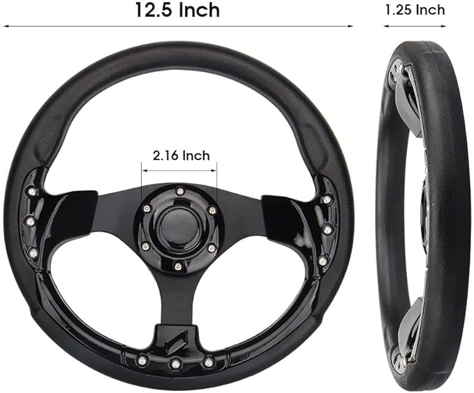 Golf Cart Steering Wheel Universal Design for Most Golf Cart Club Car DS and Precedent 12.5 inch Black EZGO Yamaha Steering Wheel