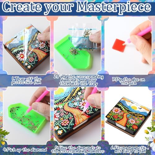 Saillong 4 Pcs Diamond Painting Note Box Kit Sticky Note Holders