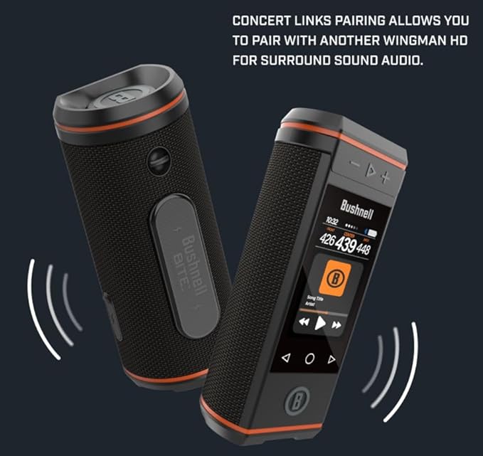 Bushnell Wingman HD View Golf Speaker, 3.5" Touchscreen, GPS Distances, Premium 360° Audio, Waterproof Design, Magnetic Cart Mount with Wearable4U White Earbuds & Car/Wall Chargers Bundle