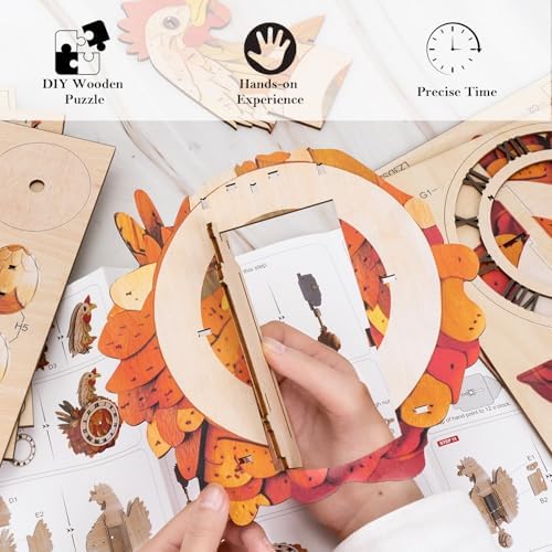 3D Puzzles for Adults Wooden Rooster Puzzle Clock Adult Crafts