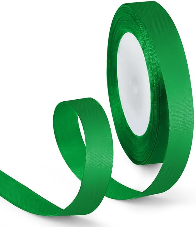 5/8 Inch 25 Yards Satin Ribbon Green, Solid Color Fabric Ribbon by HimBen